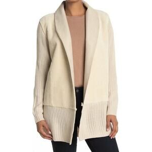CENY open front faux suede draped knit ivory cardigan Jacket small A003553